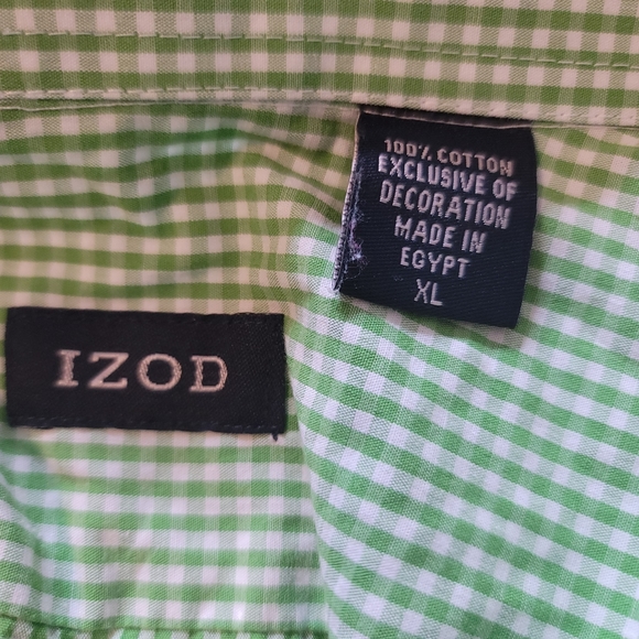 Izod green and white checkard long sleeve button down dress shirt size XL - Picture 2 of 3